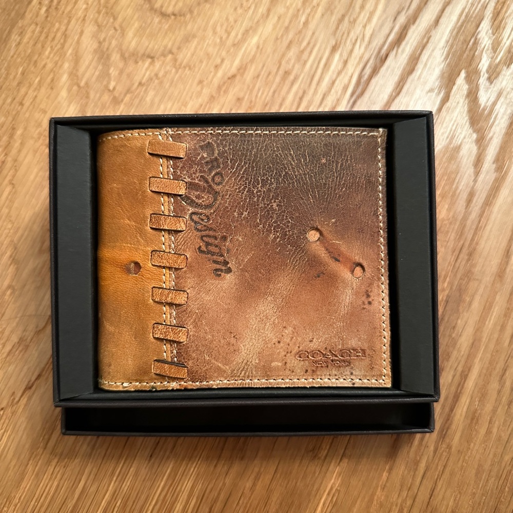 Double Billfold Wallet In Upcycled Baseball Glove Leather